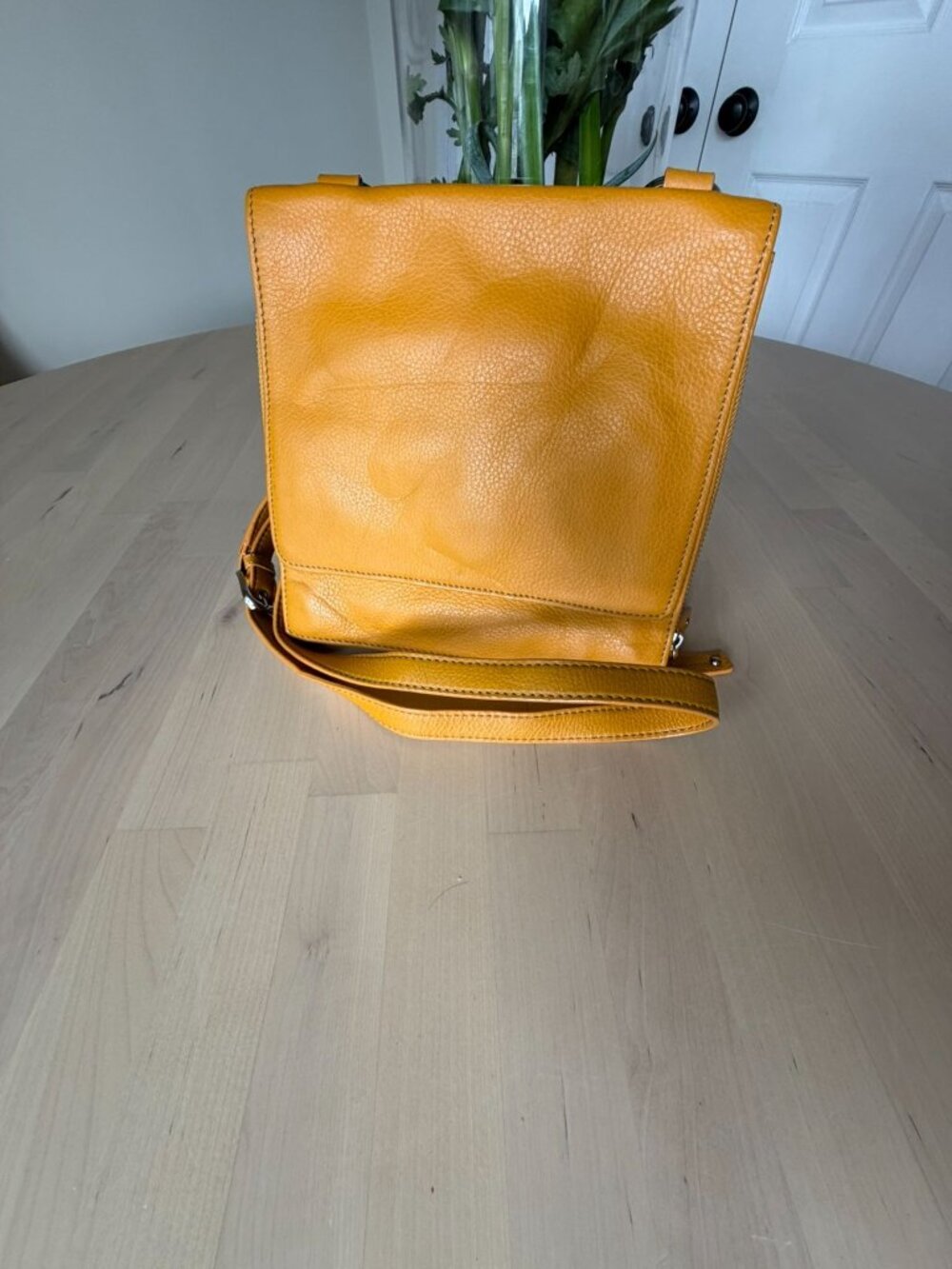 Tignanello Yellow Leather Crossbody Bag Adjustable Strap Organizer Purse - Picture 3 of 16